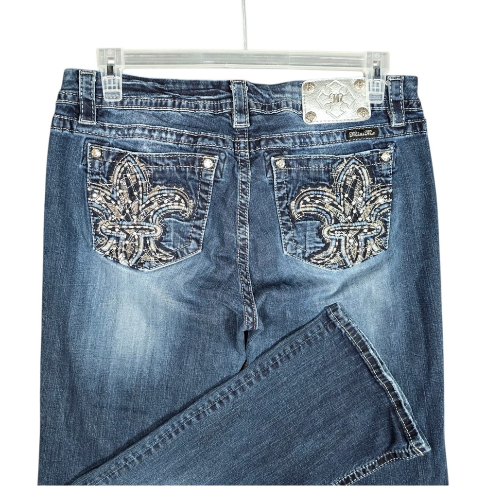 Miss Me Jeans Womens 32x31 Blue Denim EasyBootcut Embroidered Rhinestones Mid